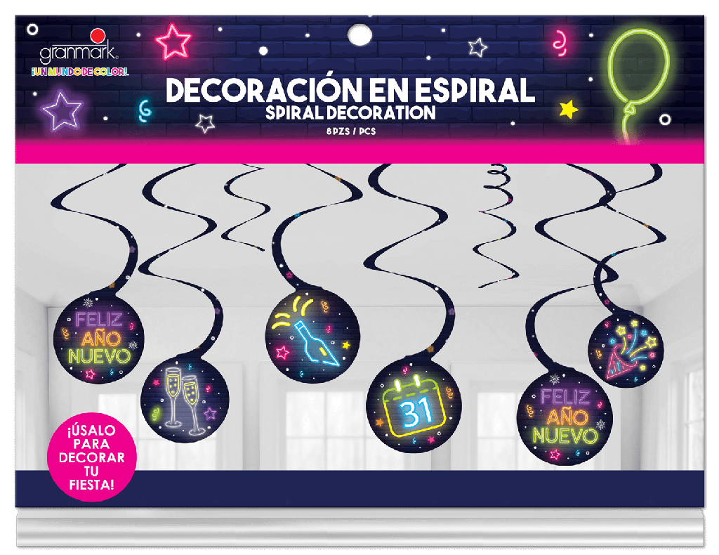 Adorno Espiral Año Nuevo Neon C/8