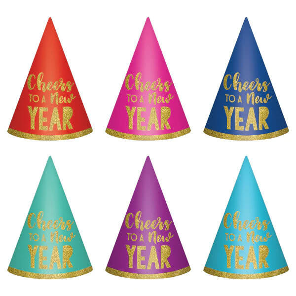 Glitter Cone Hats Cheers To A New Year C/6