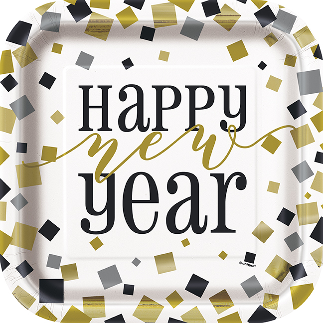 Plato 9"  Black Gold Silver Happy New Year C/8