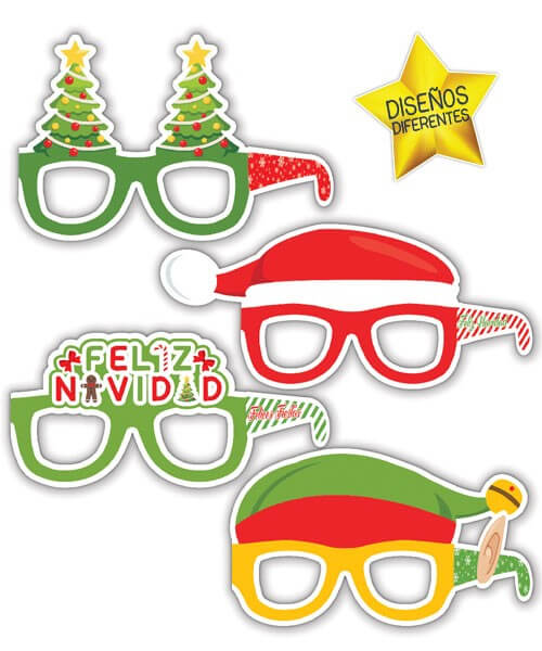 Lentes De Carton Navidad C/4