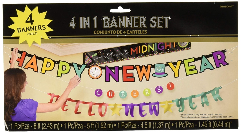 Banner Set Happy New Year Multicolor 4 en 1