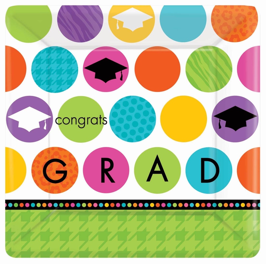 Plato 9" Congrats Grad Polka Dots C/18