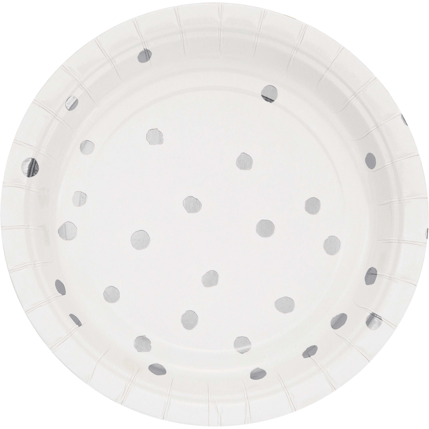 Plato 7" Foil Dots Blanco / Plata C/8