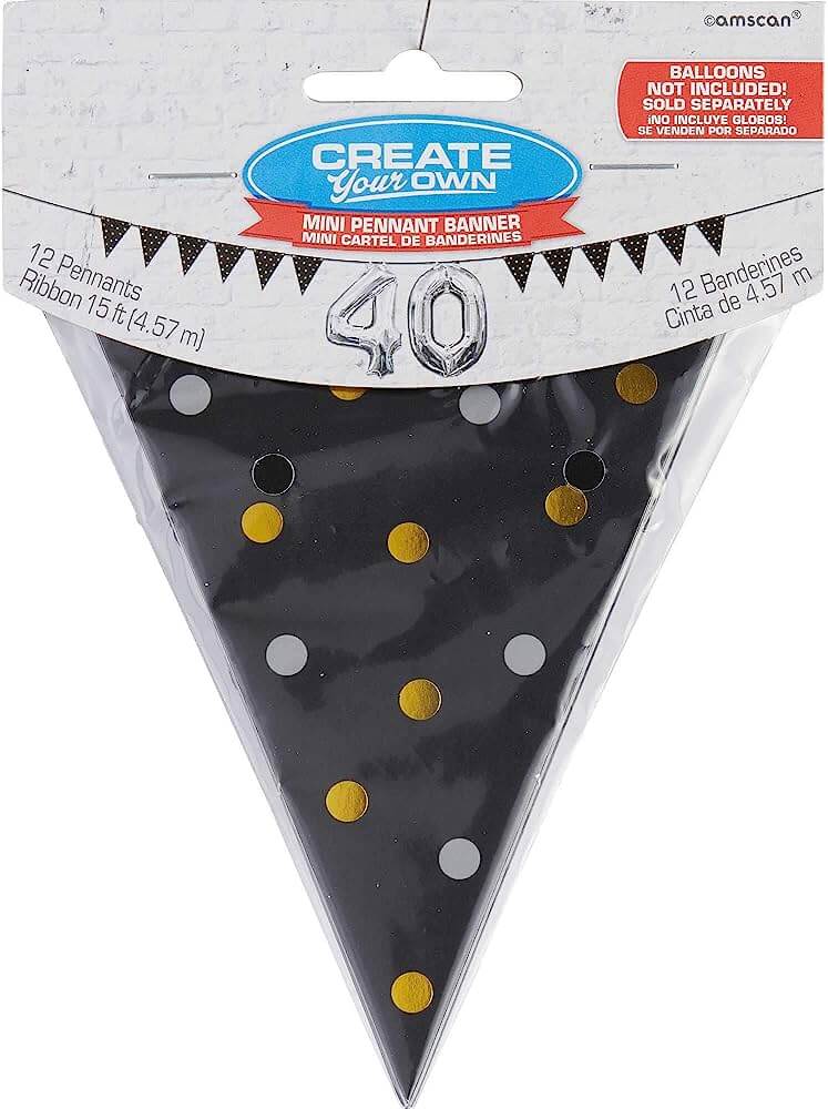 Mini Pennant Banner Negro/Dorado C/1