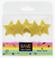 Vela Palillo Estrellas Glitter Dorada C/5
