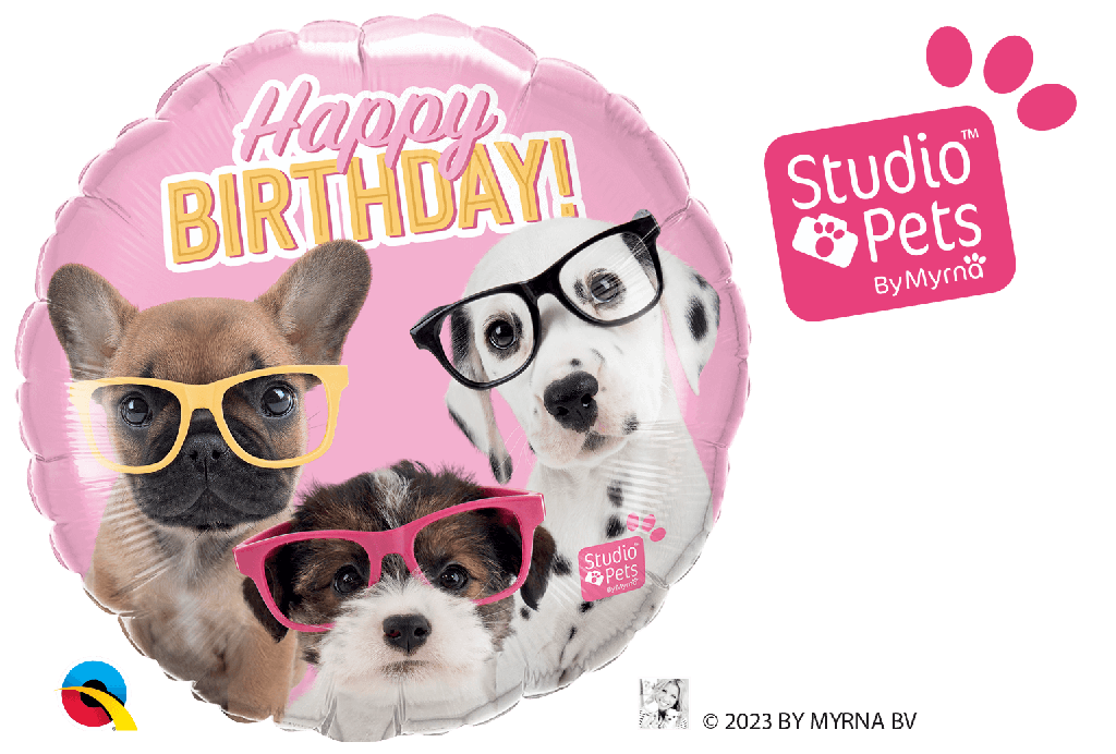 Globo 18" BDay Cachorros Con Gafas C/1