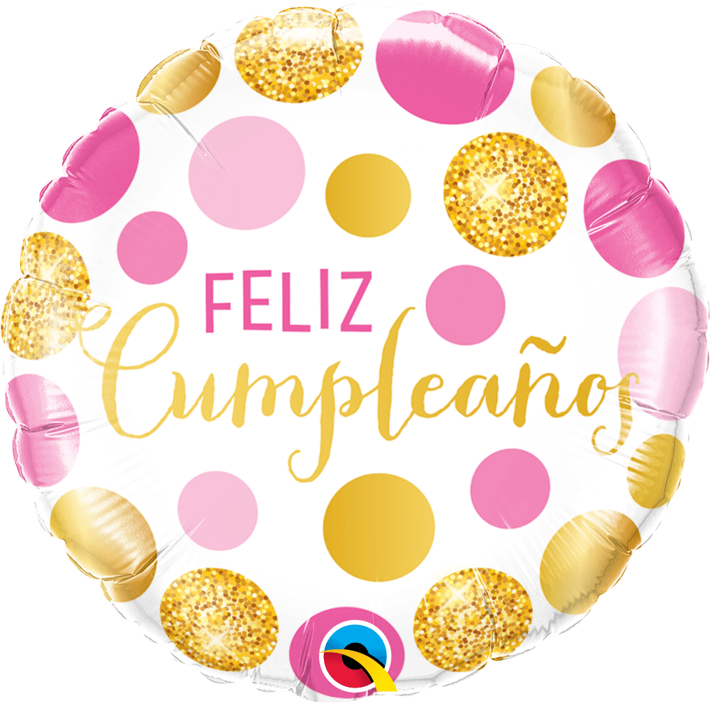 Globo 18" Cumpleaños Puntos Rosa / Oro