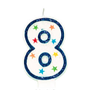 Vela Numeral 8 Glitter Azul C/1