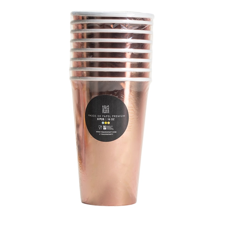 Vaso 16oz Carton Rose Gold Foil C/8