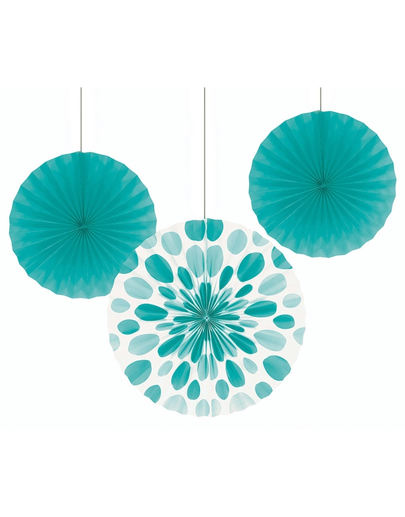 Abanicos De Papel Teal Lagoon C/3