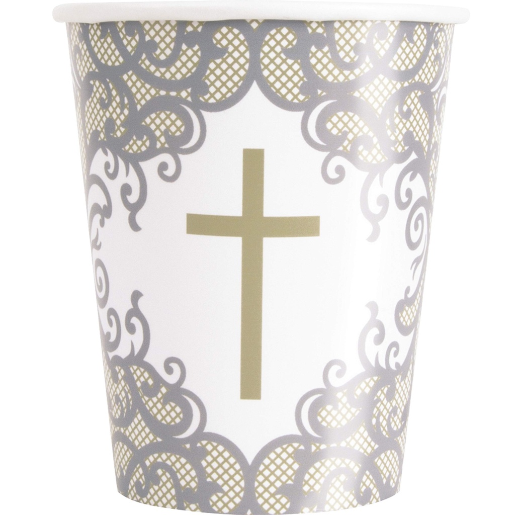 Vaso 9oz Fancy Gold And Silver Cross C/6