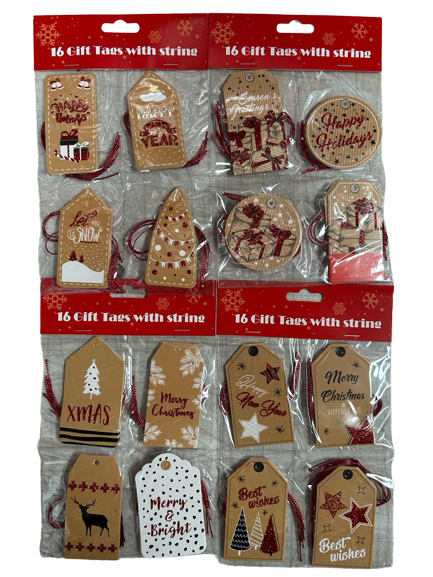 Gift Tags Christmas Glitter C/16