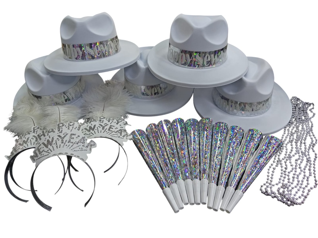 Kit Año Nuevo Sombrero Silver Paradise Para 10 Personas