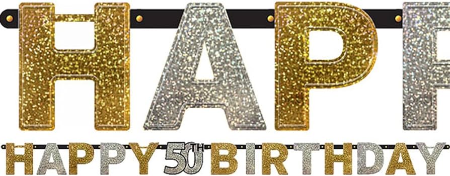 Banner Happy Birthday 50 Negro y Dorado C/1