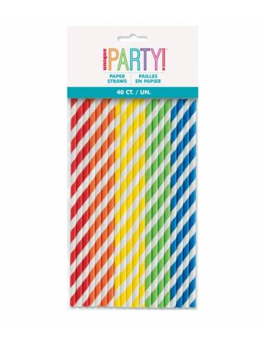 Pajitas De Papel Rayas De Colores C/40