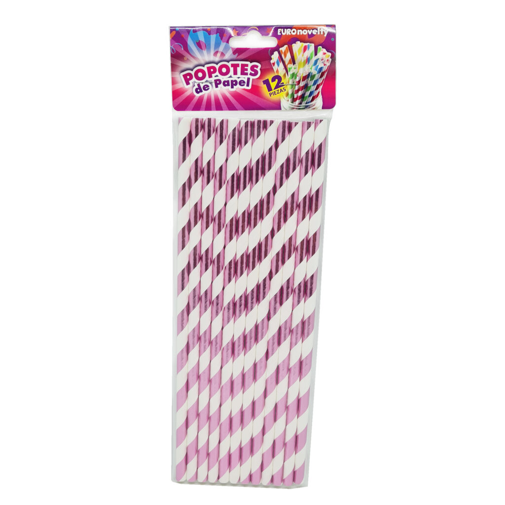 Popote Rosa Metalico C/12