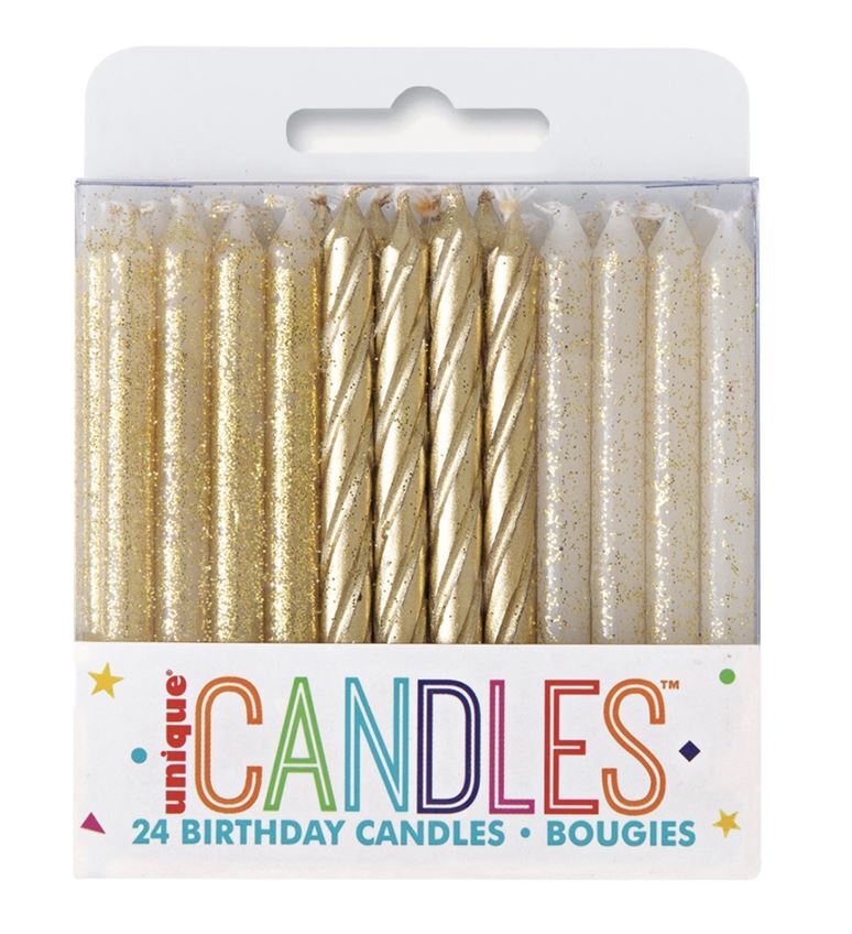 Velas Espiral Glitter y Dorado C/24