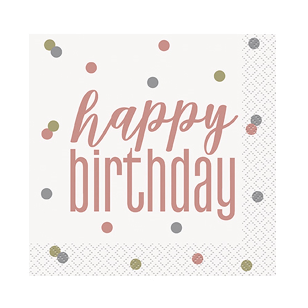 Servilleta Ch Glitz Rose Gold Happy Birthday C/16