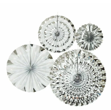 Abanicos De Papel Plata C/4