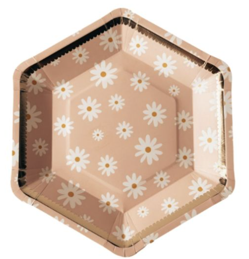Plato 9" Hexagonal Foil Flores C/8