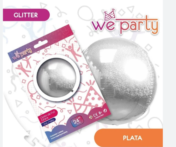Esfera 24" Glitter Plata C/1