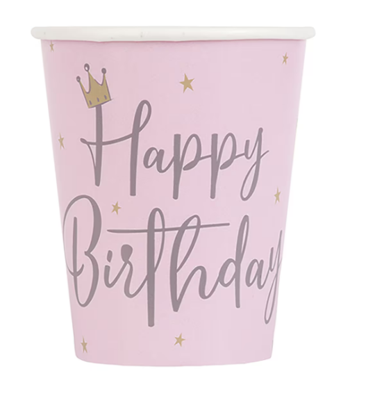 Vaso 9oz Swan Birthday pink c/8