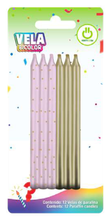 Vela Mix Rosa Dorado C/12