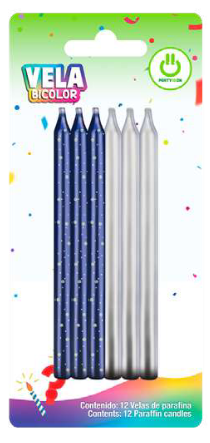 Vela Mix Azul Plata C/12