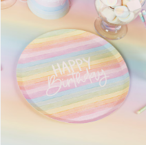 Plato 9" Rainbow Happy Birthday C/8