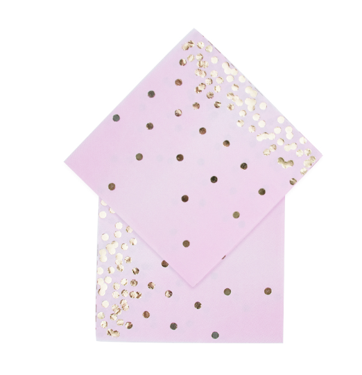 Servilleta Ch Rosa Con Puntos Dorados C/16