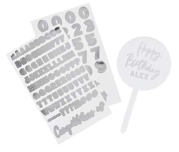 Cake Topper Acrilico Plata  Personalizable C/1