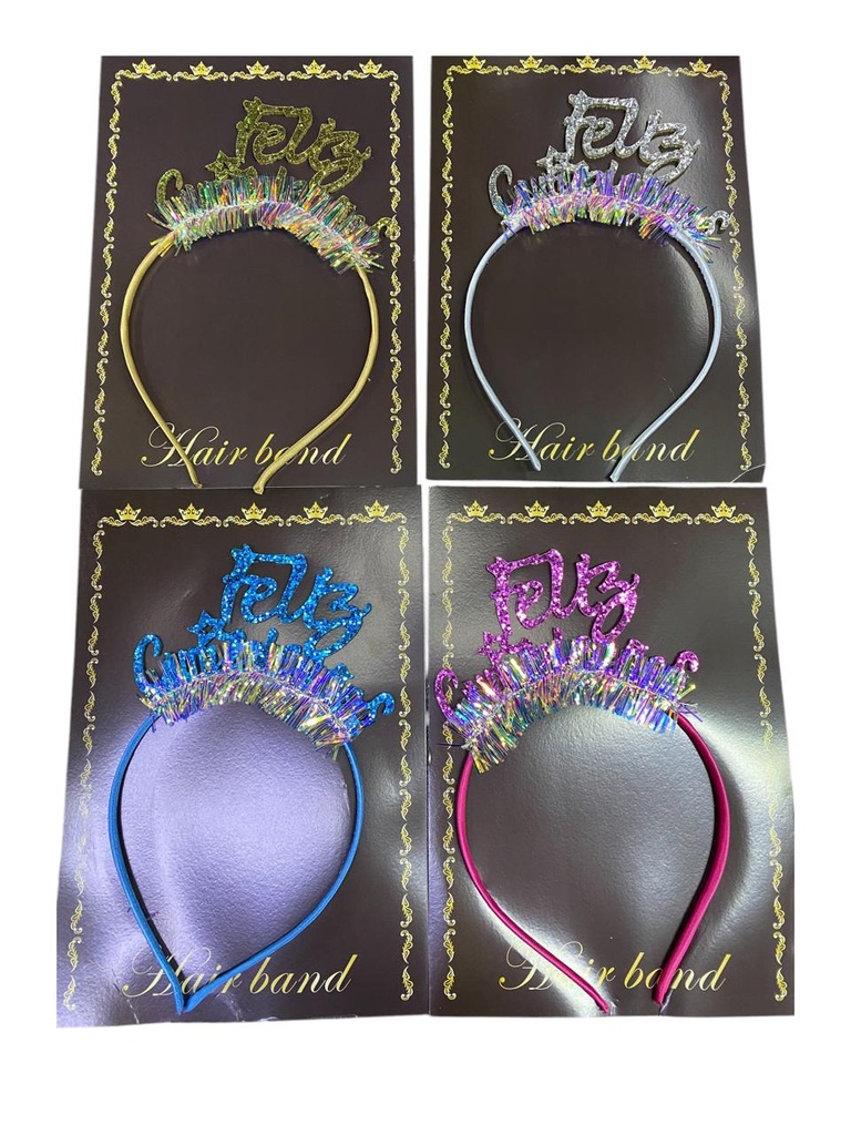 Diadema Feliz Cumpleaños Cursiva Metal Escarcha C/1