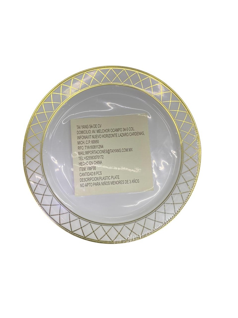 Plato 7" Plastico Borde Diseño Oro C/8