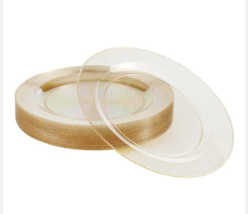 Plato 9" Plastico Glitter Oro C/8