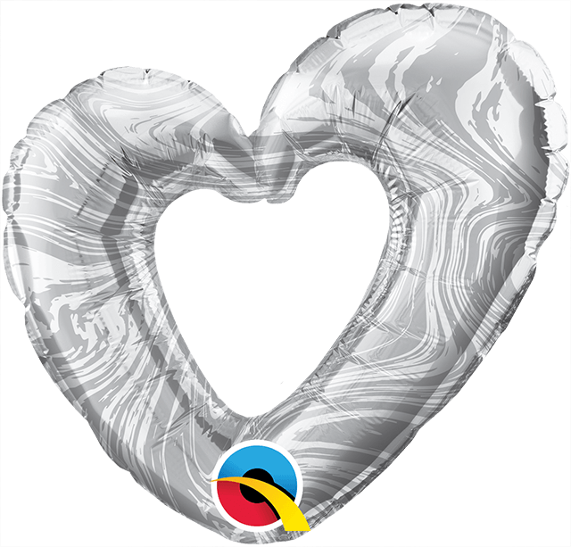 Globo 14" Mini Corazon Abierto Marmol Plata C/1